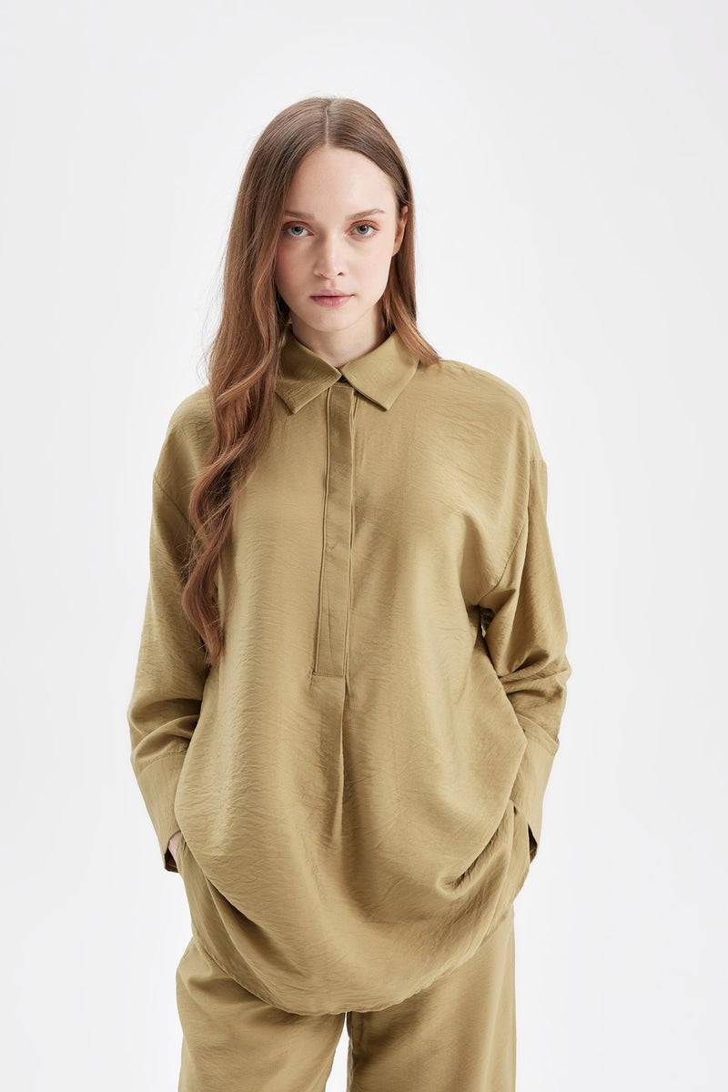 DeFacto Green Woman Relax Fit Long Sleeve Shirt Tunic Casual - Image 3